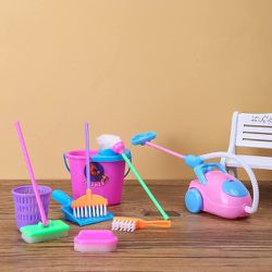 E-TING Miniature Mop Dust Pan, Brush, Broom, Bucket Doll Housework Cleaning Set Dollhouse Accessories for 7 Thumbnail