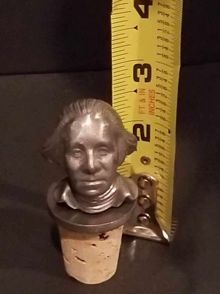 Pewter George Washington Bottle Stopper Wine Cork Topper Made in USA Never Used