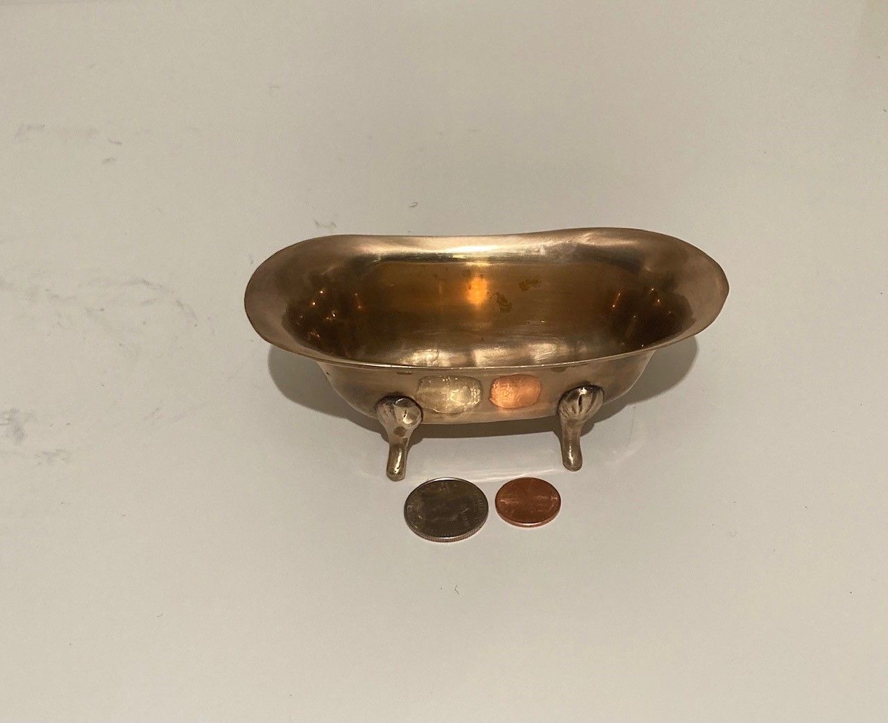 Vintage Metal Brass Bathtub, Miniature Tub, 5 1/2" Long, Heavy Duty, Kitchen Decor, Table Display, Shelf Display, This Can Be Shined Up Even More