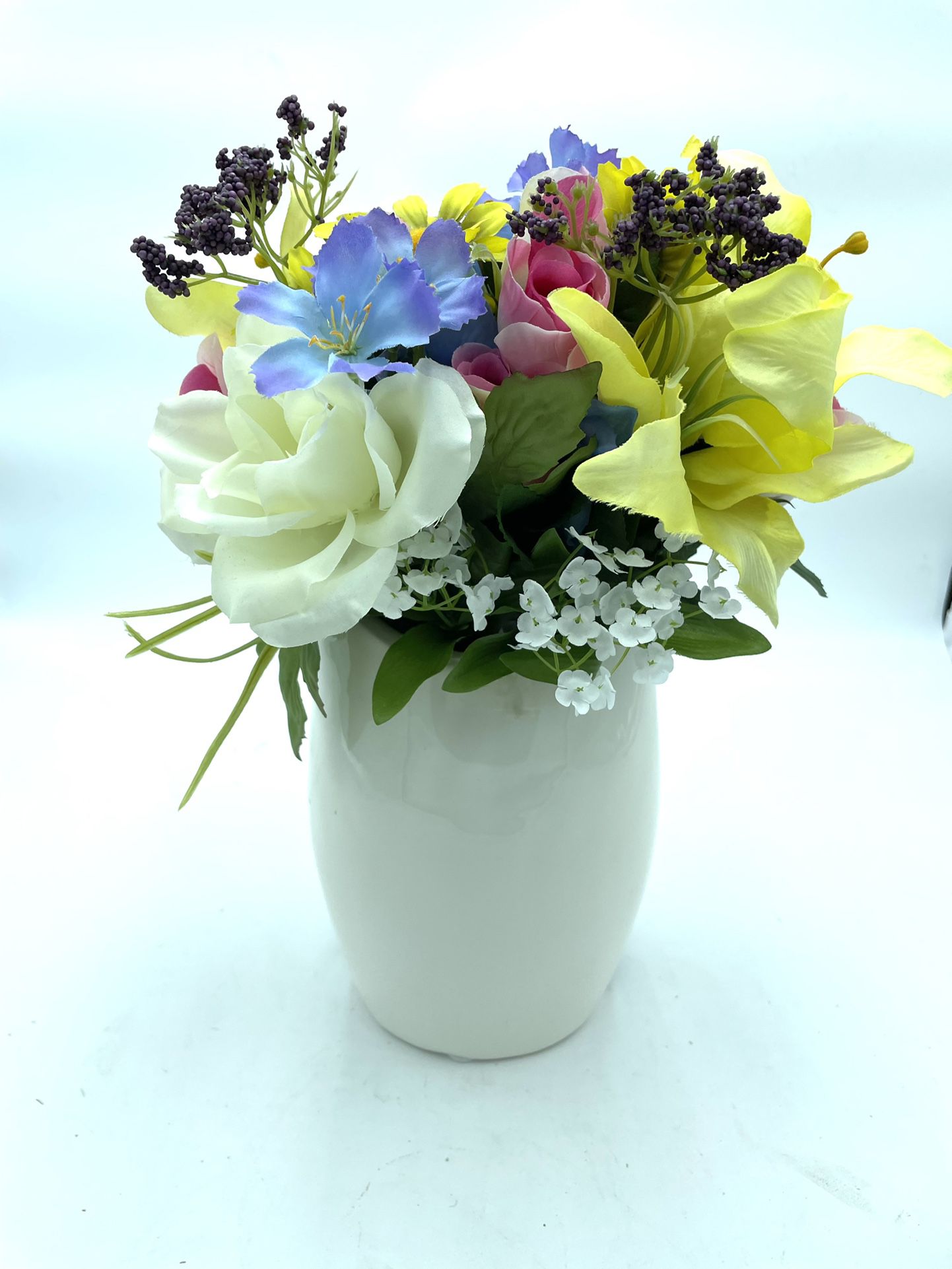 Ceramic Owl Vase With Faux Flower Arrangement 
