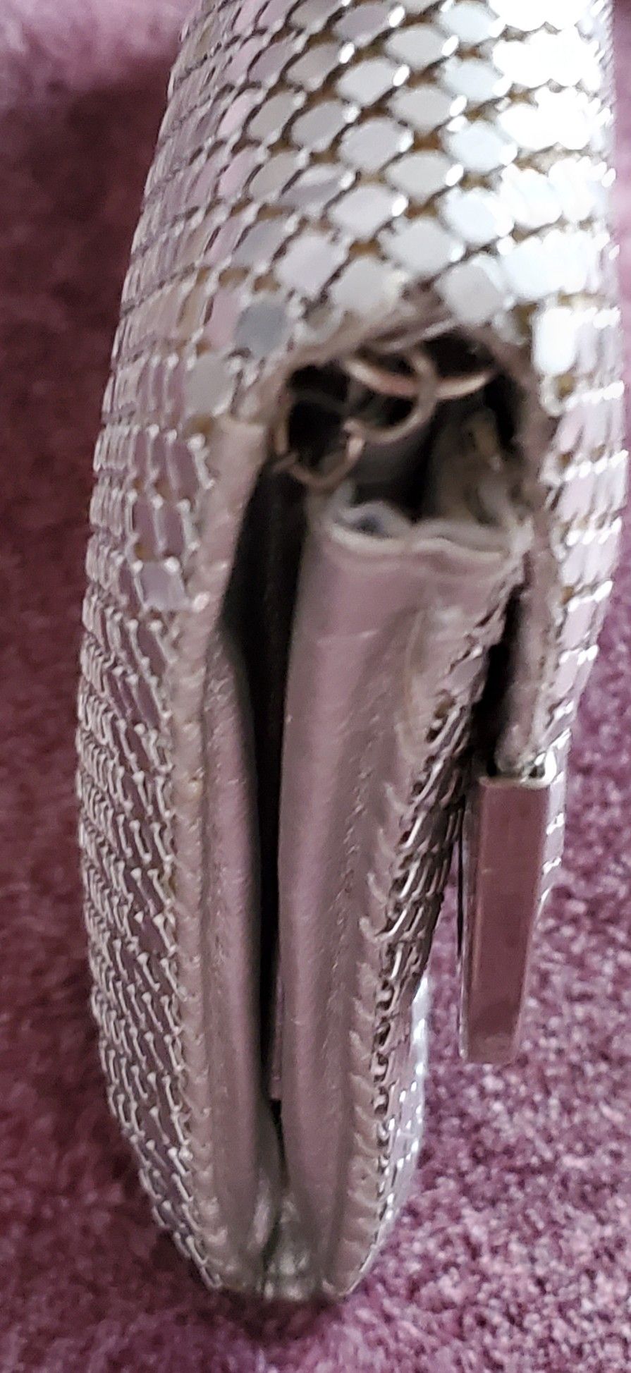 Silver Shade Crystal Metal Mesh Roll Evening Bag Clutch Purse Shoulder & chain strap Magnetic closure Metal Mesh Roll Evening Bag Clutch Purse (W10"