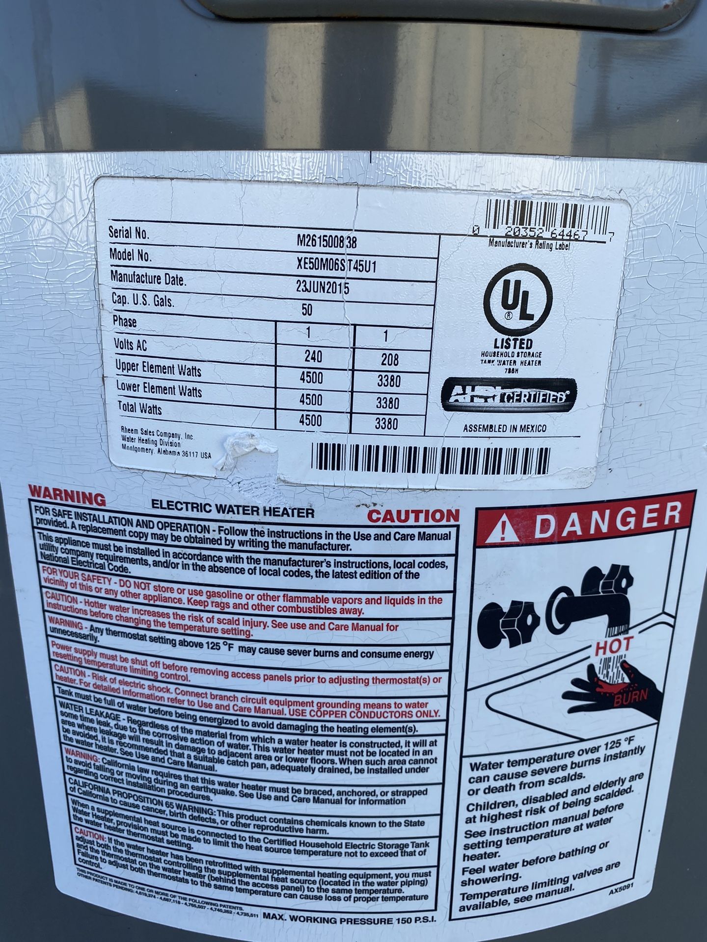 Electric 50 gallon Water Heater