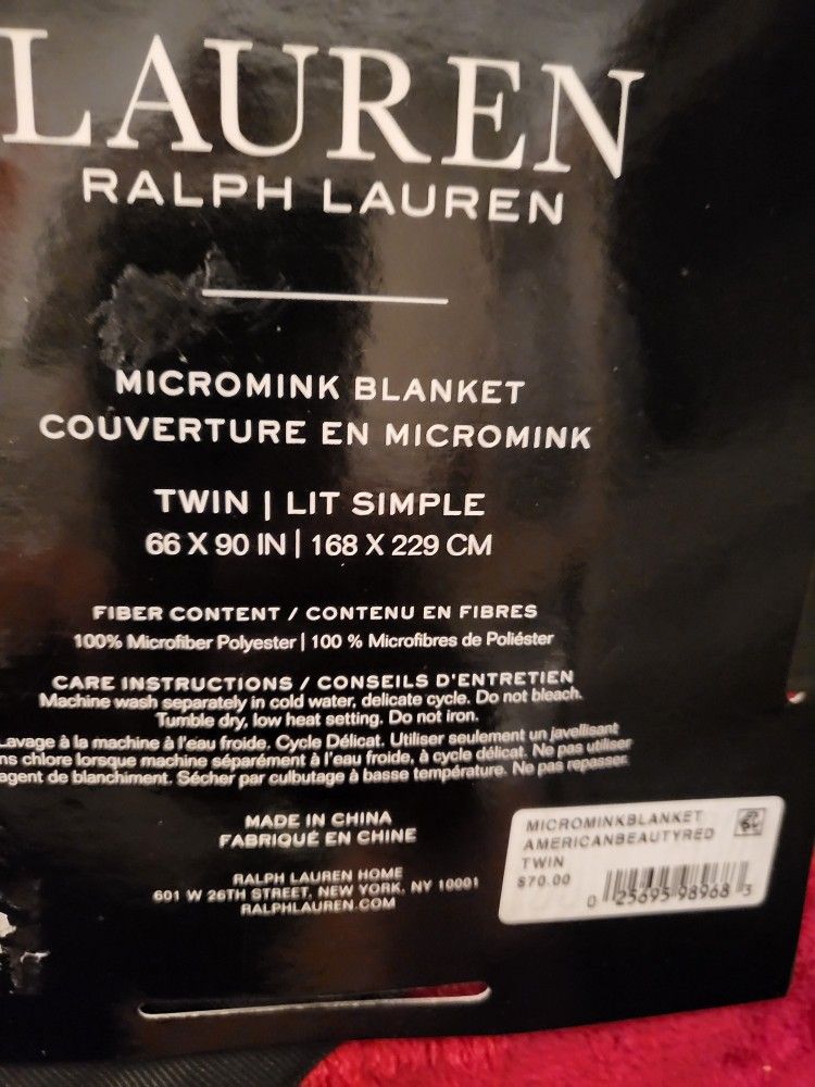 Ralph Lauren Micromink Soft 66" x 90" Luxurious Blanket
