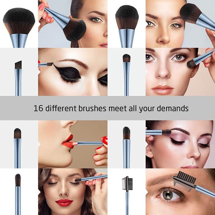 *New in Box* 10Pcs Makeup Brush Set w/ 2 Beauty Blenders - Blue