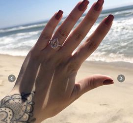 14k Rose Gold With 925 Starling Silver Natural Morganite And Diamond Halo Ring Pear Shape Ring Size 8 Thumbnail