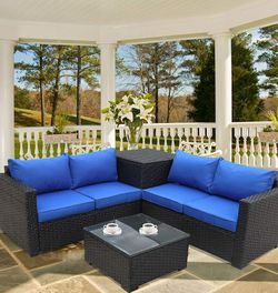All Weather Outdoor Furniture Set (4 Piece) Black Rattan Sectional Set Conversation Sofa w/ Storage Bin Thumbnail