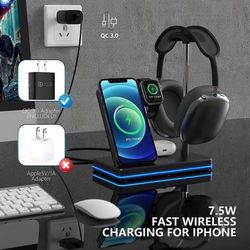  condition: new [Updated 2022 Version] 4 in 1 Headphone Stand Headset Holder with Wireless Charger, 2 Type USB C Port, Fast Wi Thumbnail