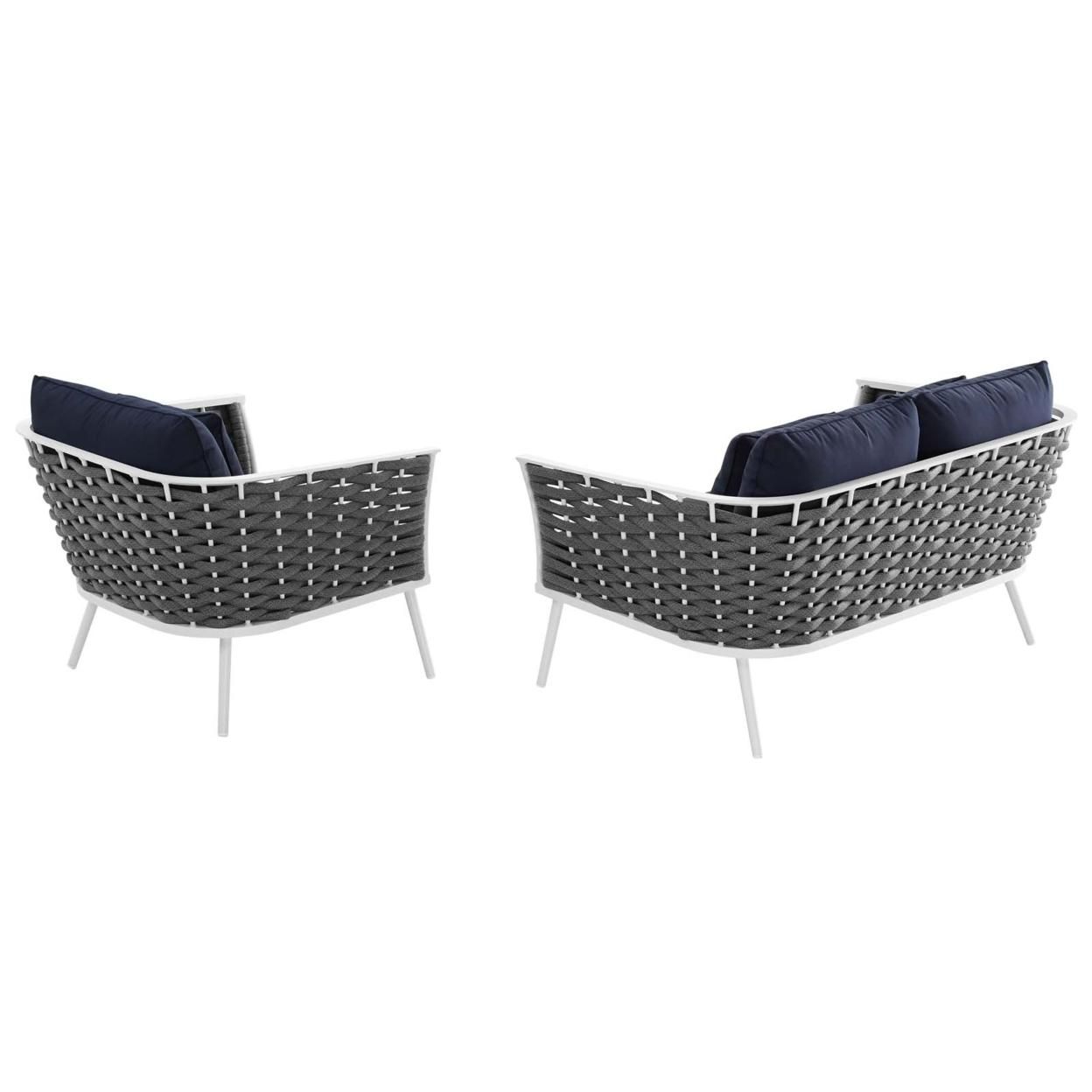 Stance 2 Piece Outdoor Patio Aluminum Sectional Sofa Set, White Navy