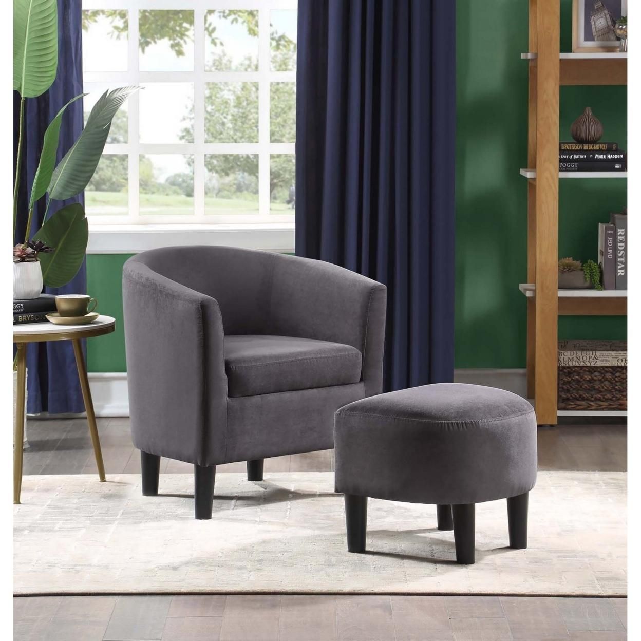 Take a Seat Churchill Accent Chair with Ottoman, Dark Gray