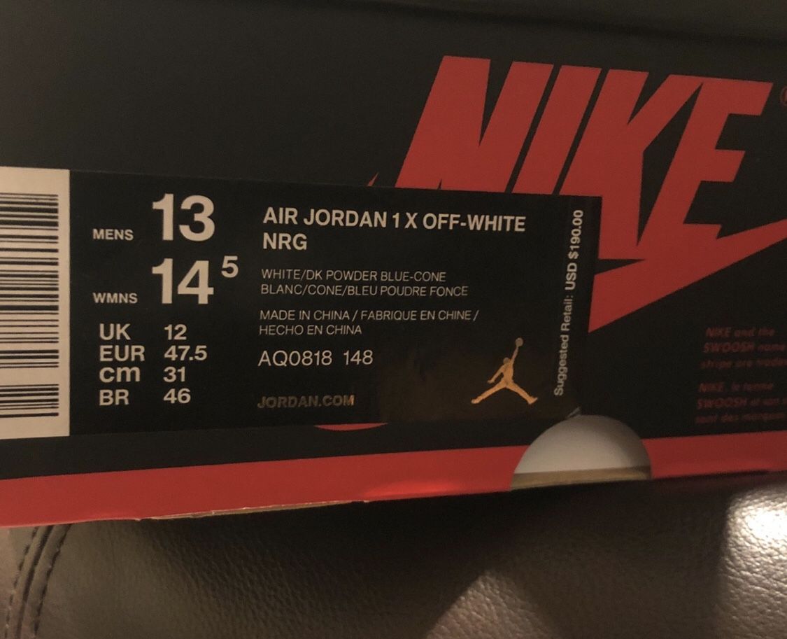JORDAN 1 UNC x OFFWHITE Sz 13