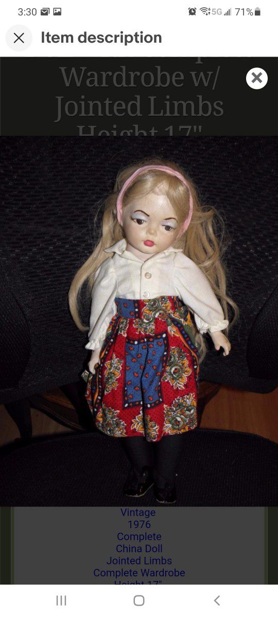 Vintage 1976 China Doll w Jointed Limbs and Complete Wardrobe