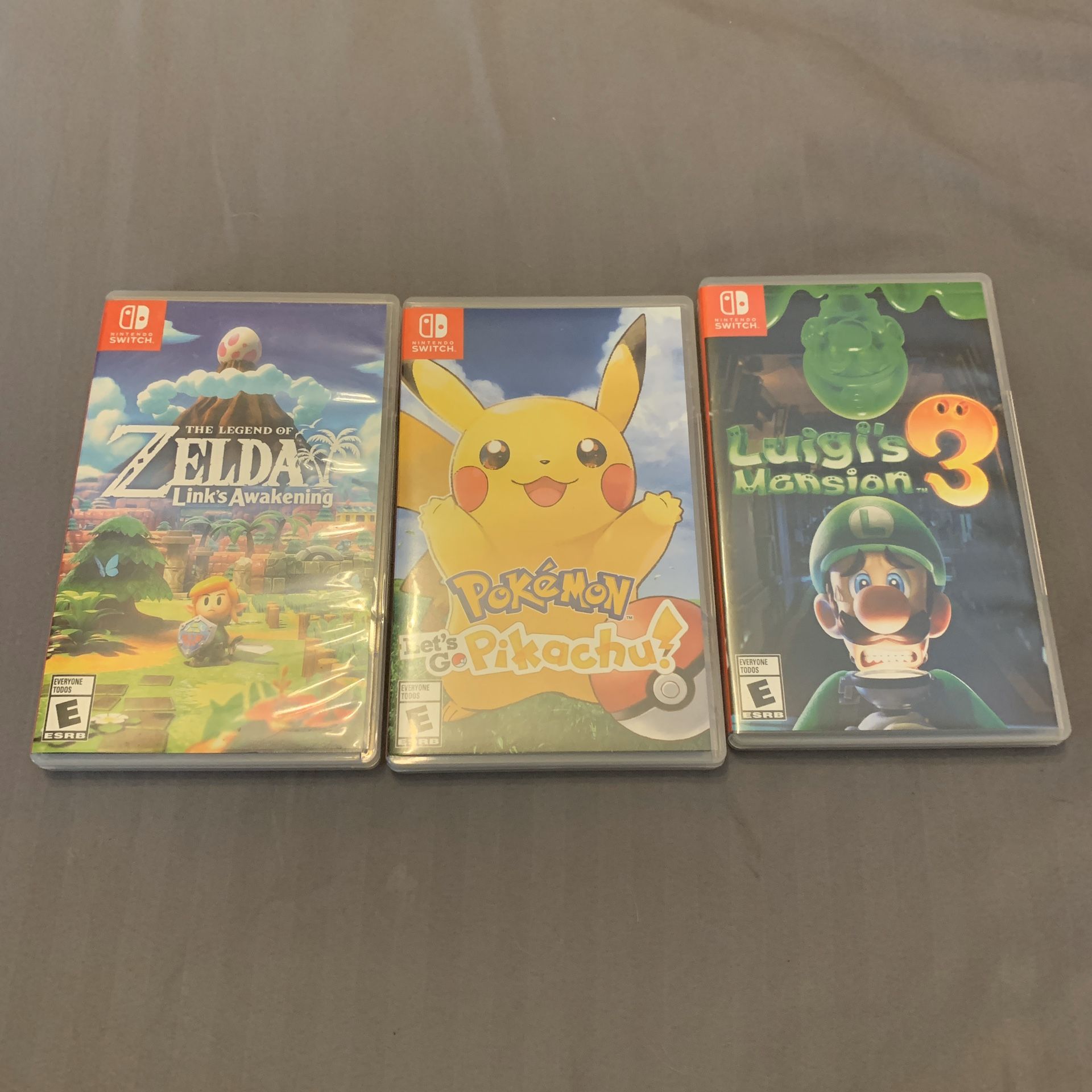 Switch Games - Lets Go Pikachu - Links Awakening - Luigis Mansion 3