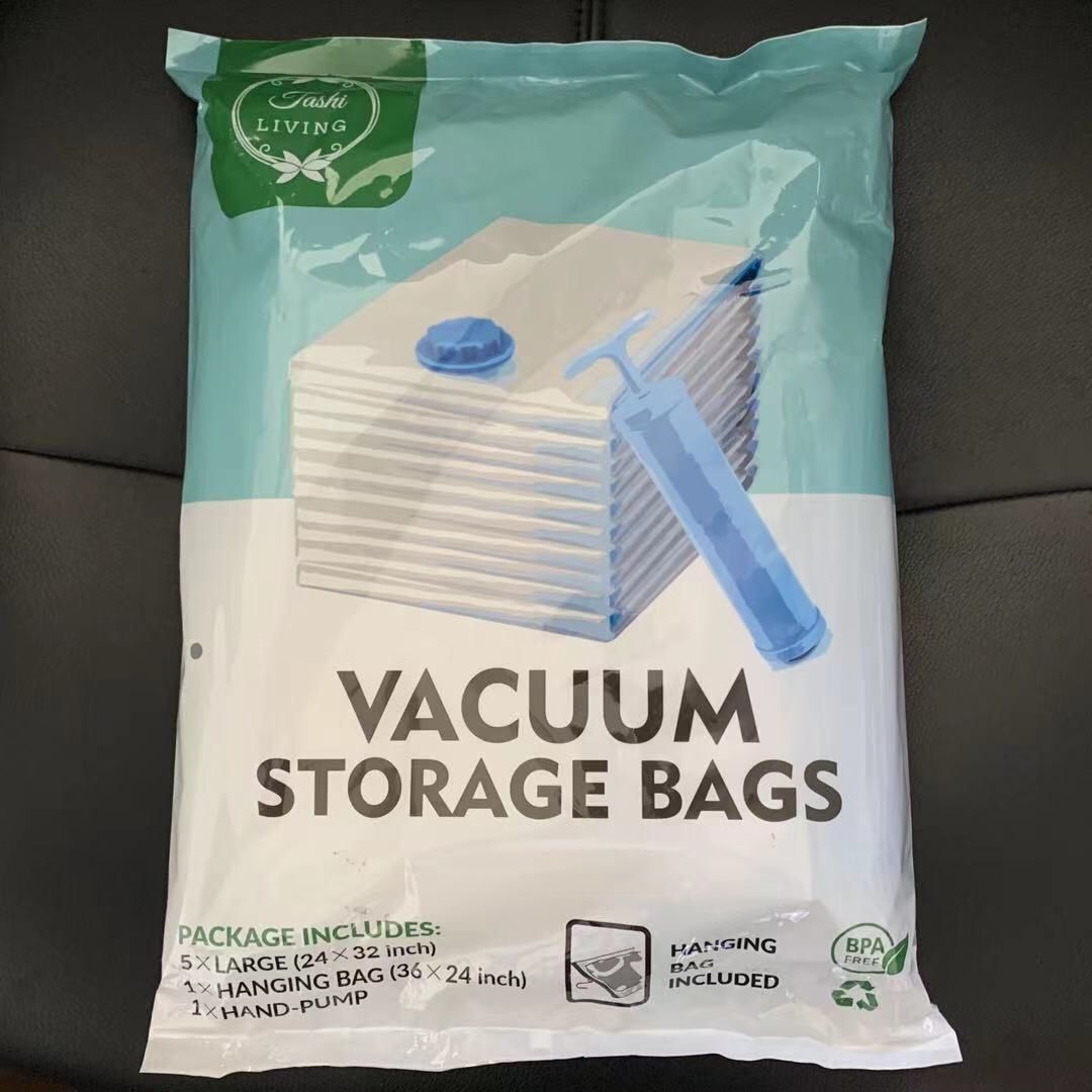 NEW 7pc Vacuum Clothes Storage Bags Air Tight Sealing Bag Clothes 5x Large 24x32 Inch 1x Hanging Jacket Bag 36x24 Inches and Pump