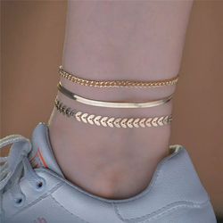 3Ppcs/Set Gold Chain Anklet For Women Thumbnail