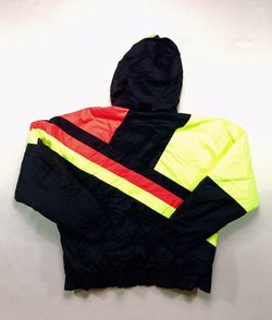 80s Vintage Downhill Racer Down Filled Ski Jacket Neon Color Block Large Thumbnail