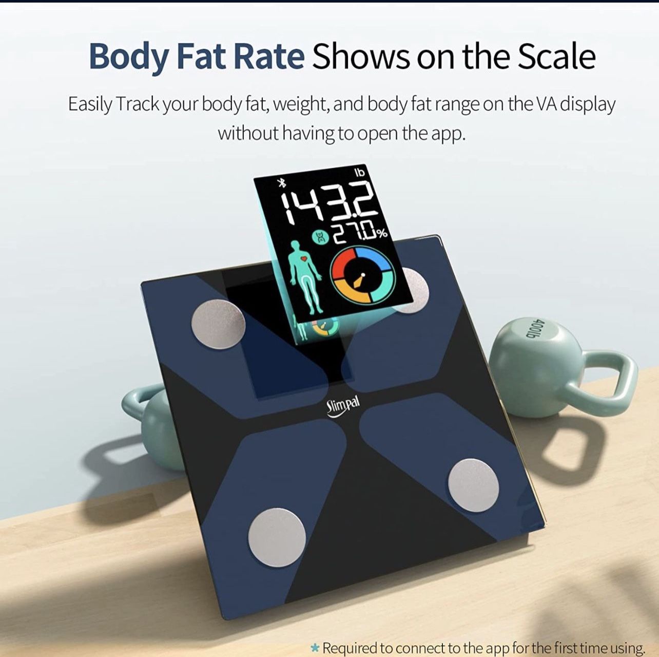 Slimpal Scale for Body Weight, Body Fat Scale Large Display, Digital Weight Scale, Bluetooth Bathroom Scale with High Accuracy,13 Data Sync with APP,