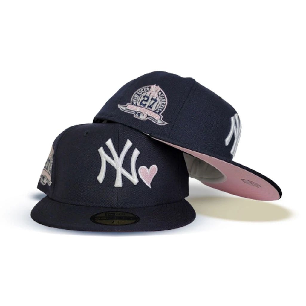 Exclusive Fitted NY Yankees Navy Blue Pink Heart/Bottom 27x Champ 7 3/4