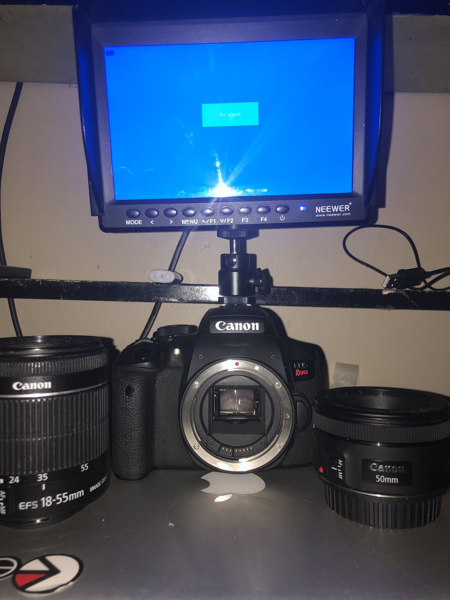 Canon Rebel T6i , canon lens 18-55mm & 50mm , Neewer Monitor, Neewer Stabilizer