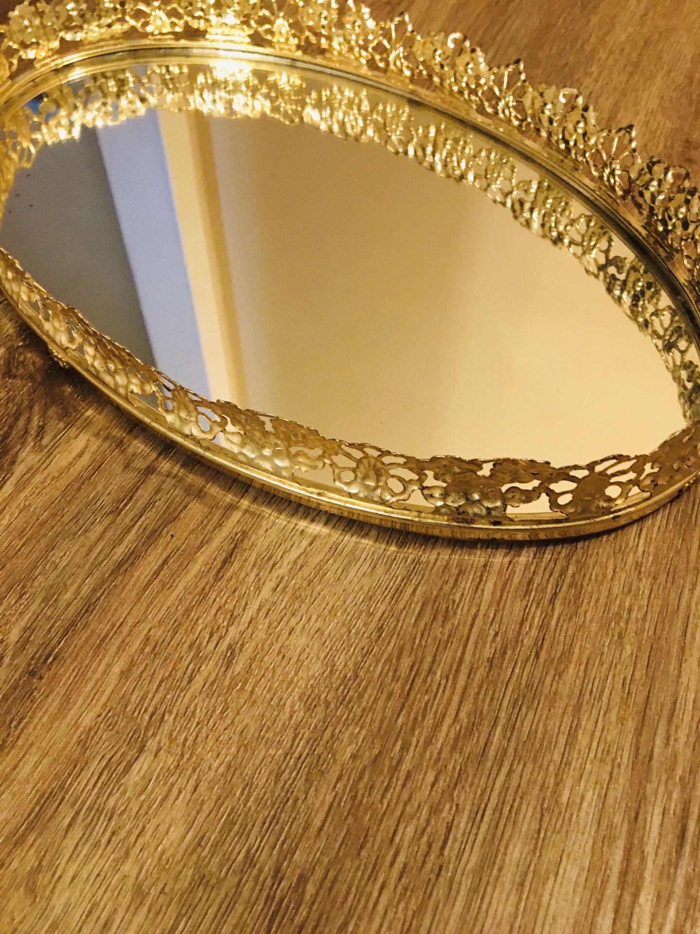 Vintage Gold Mirrored Trinket Tray 13 X 8