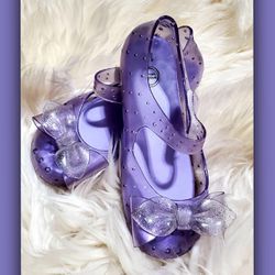 Cute PURPLE Mary Jane Jelly Girls Shoes Size 10 Thumbnail
