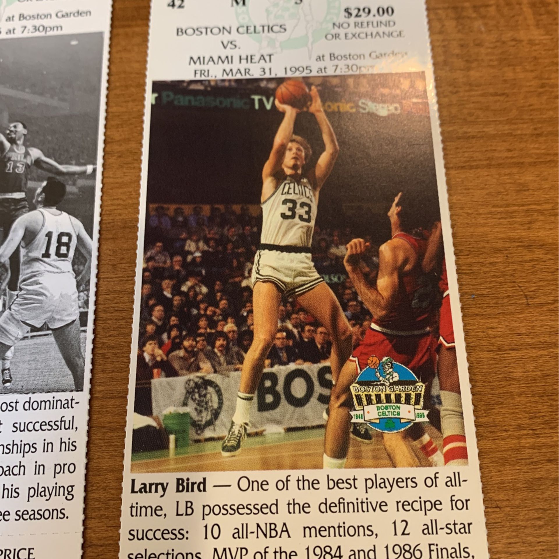 4 Iconic  Celtics Picture Game Tickets From Last Season Of Boston Garden Of: See Description of Tickets Below