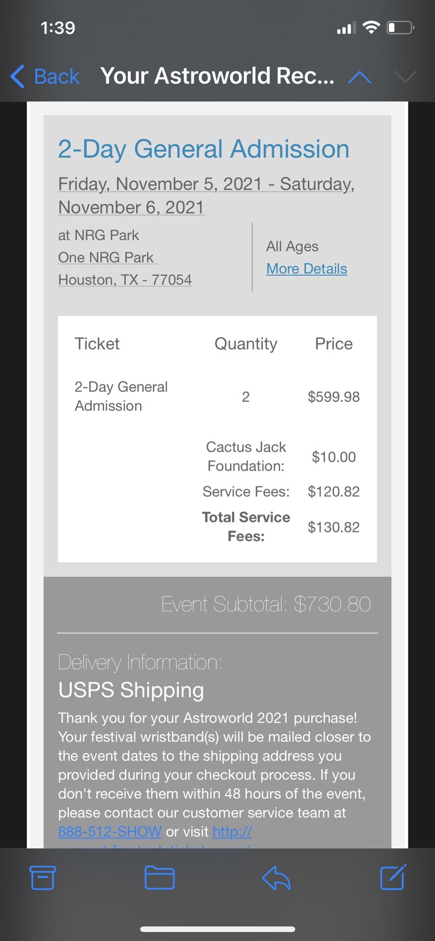 2 Astroworld Tickets 11/5/21-11/6/21