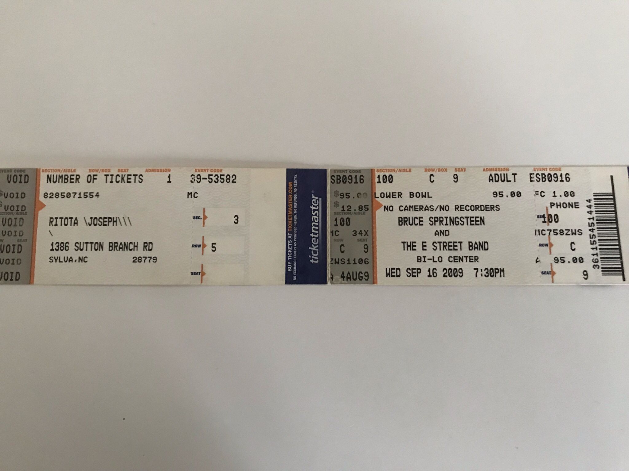 Full Springsteen Concert Ticket
