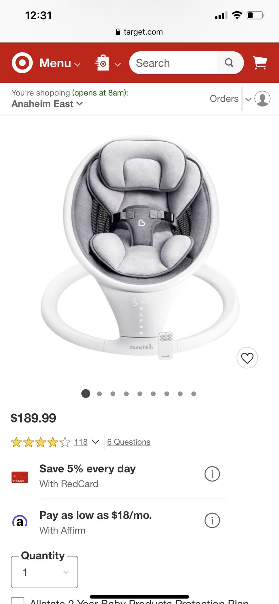 Baby Swing $100 New