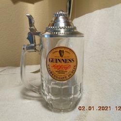 Exquisite Guinness Stein/Mug. Irish Guinness Extra Stout Glass stein with Mullingar Pewter. Thumbnail