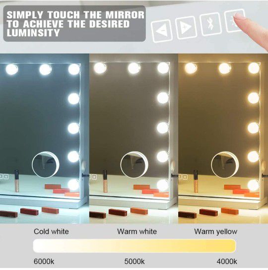Large VANITY mirror With Hollywood Lights And Bluetooth Speaker 