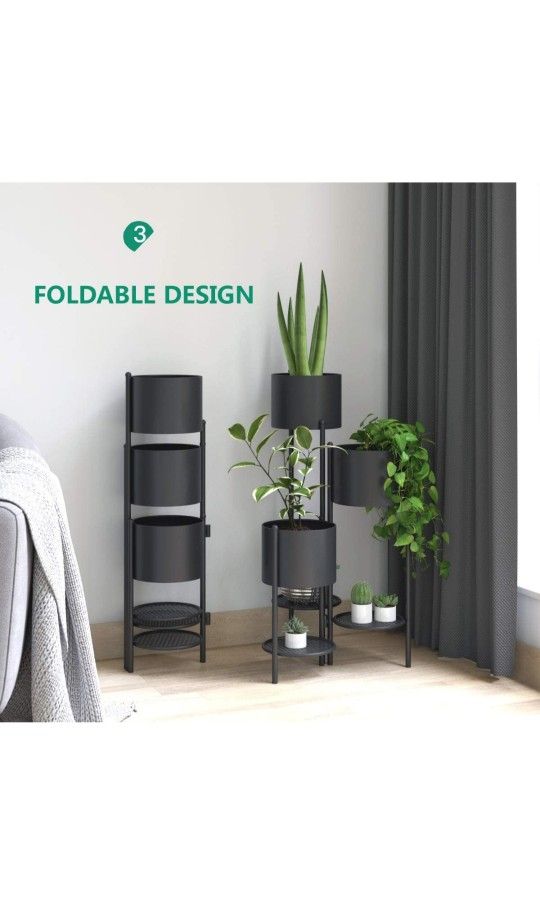 Metal Plant Stand, 6 Tier 6 Potted Indoor Outdoor Flower Pot Stand Holder Shelves, Foldable Decorative Display Rack for Potted Plant for Patio Garden,