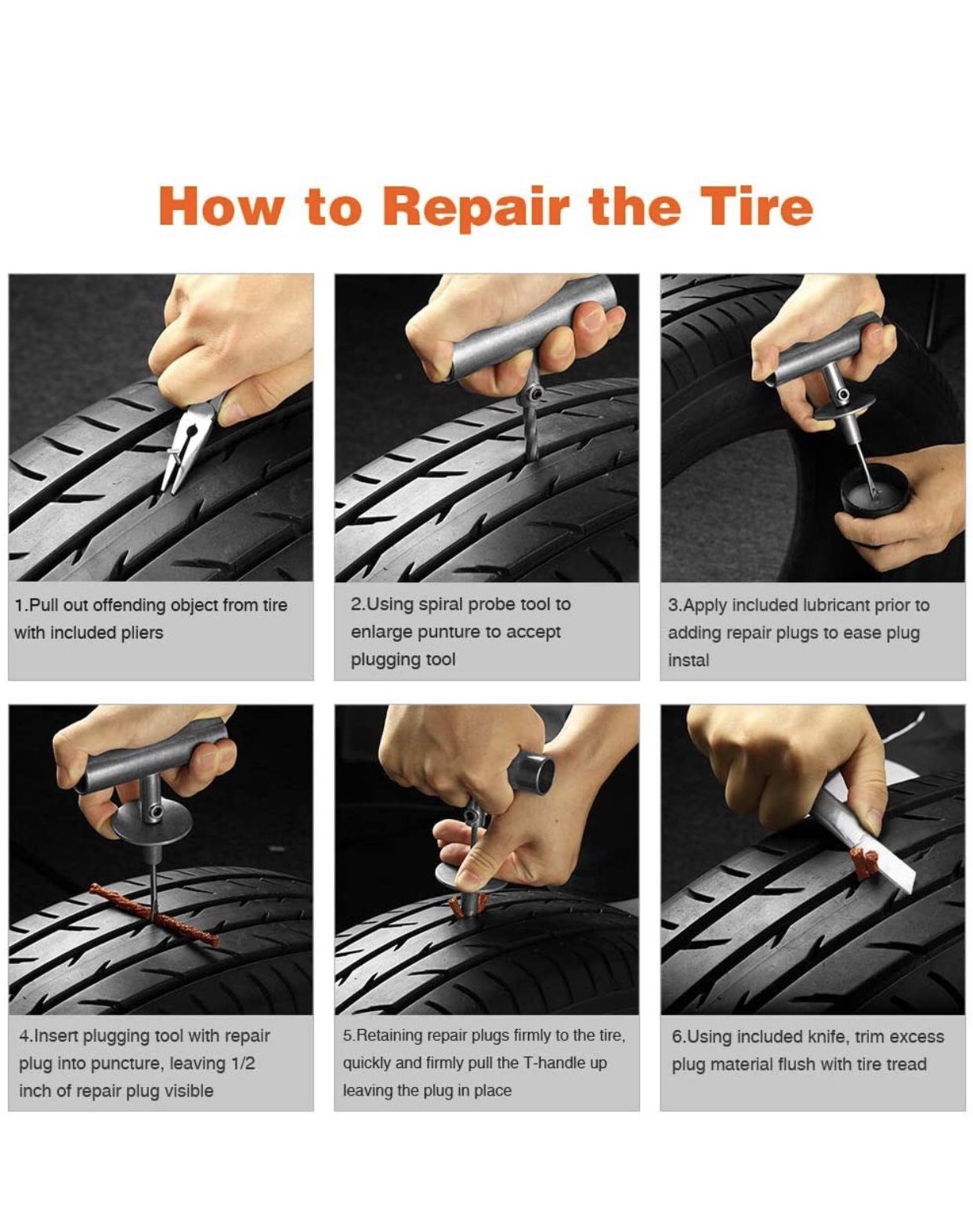 Flat Tire Repair Kits, 62 Pcs Universal Tire Plug Kit Heavy Duty Flat Tire Puncture Repair Kit for Cars, Trucks, Motorcycles, ATV,RV, Jeep, Tractor, T