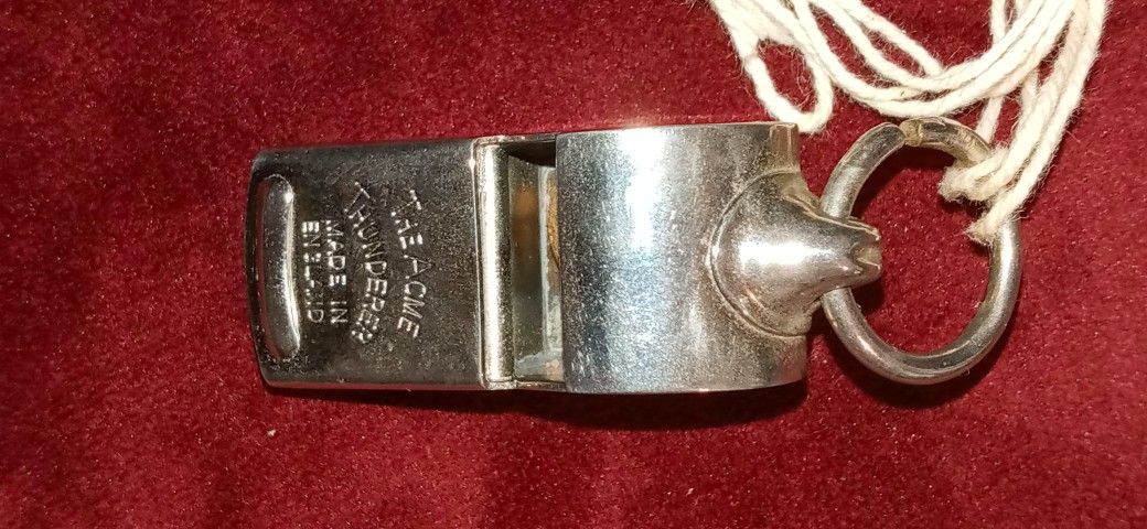 Vintage (1950s or earlier?) (VERY RARE Square Mouthpiece) The Acme Thunderer Made in England Police Whistle (Nickel-Plated Brass) with Original Cork