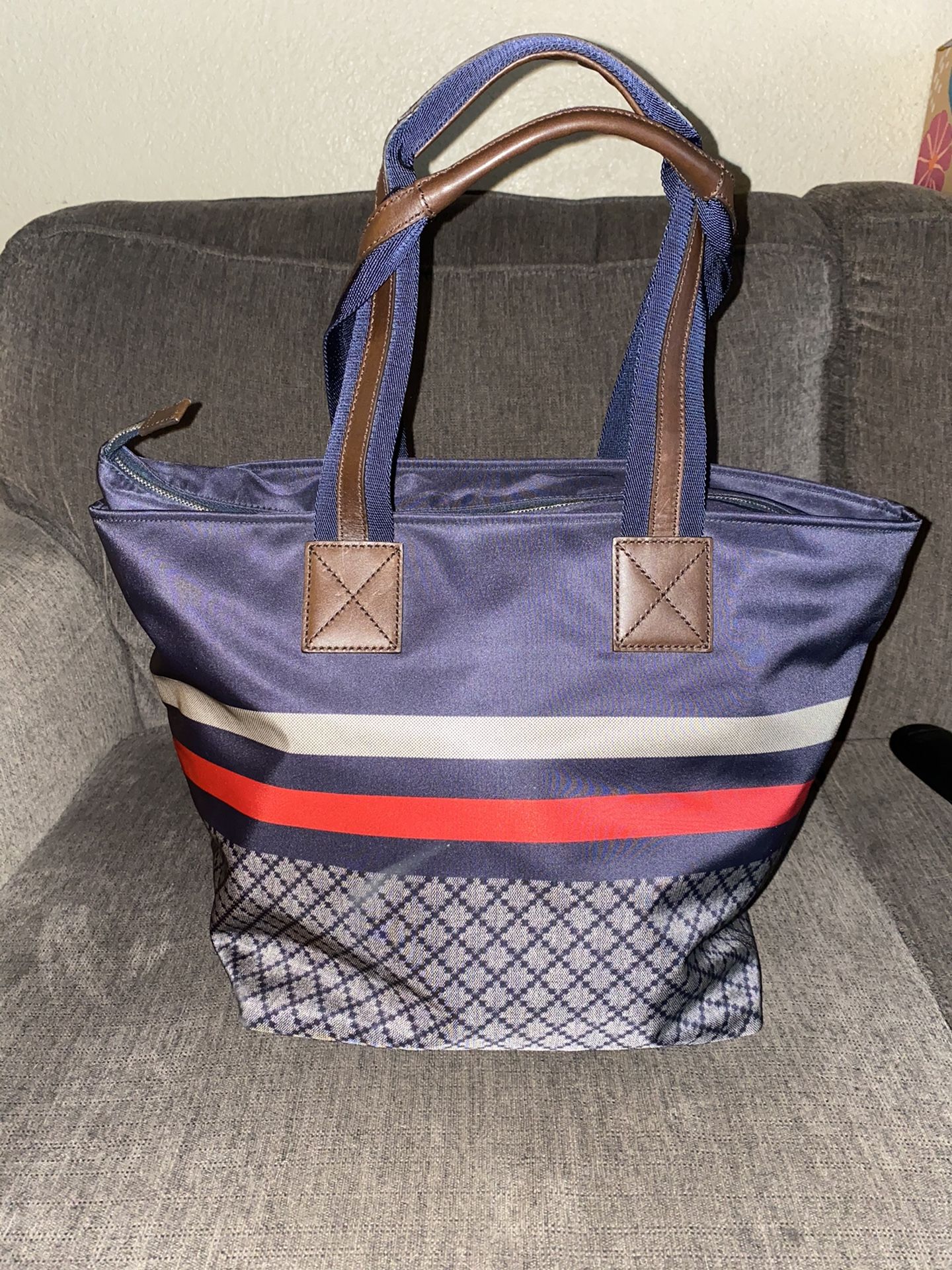 Gucci Unisex Blue Nylon Diamante Travel Tote Handbag {contact info removed}