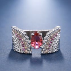 "Ethnic Oval Red Ruby Zircon Wings Vintage Silver Ring for Women, PD596
  Thumbnail