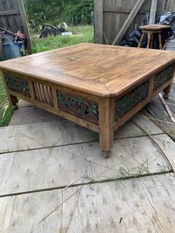 Antique Solid Wooden Coffe Table 4’x4’x19” Tall Thumbnail