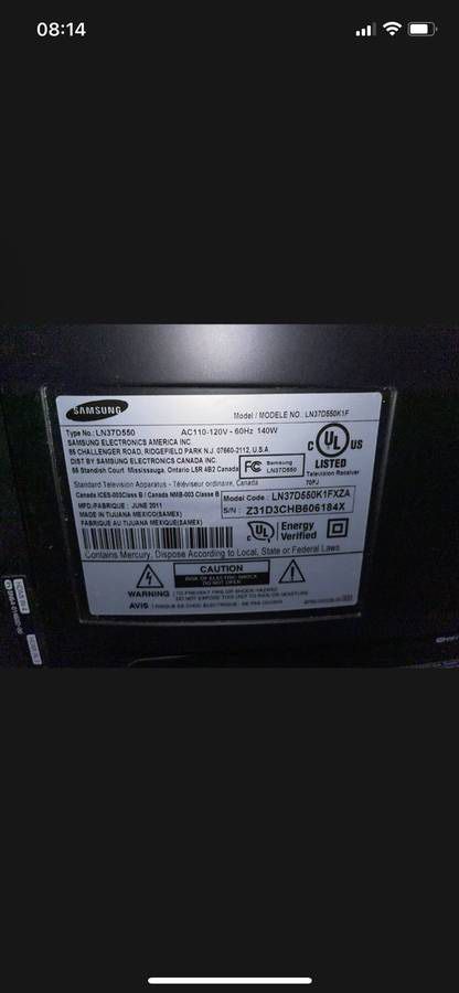 Samsung 37 Inch 1080p TV Model Name: ln37d550k1fxza