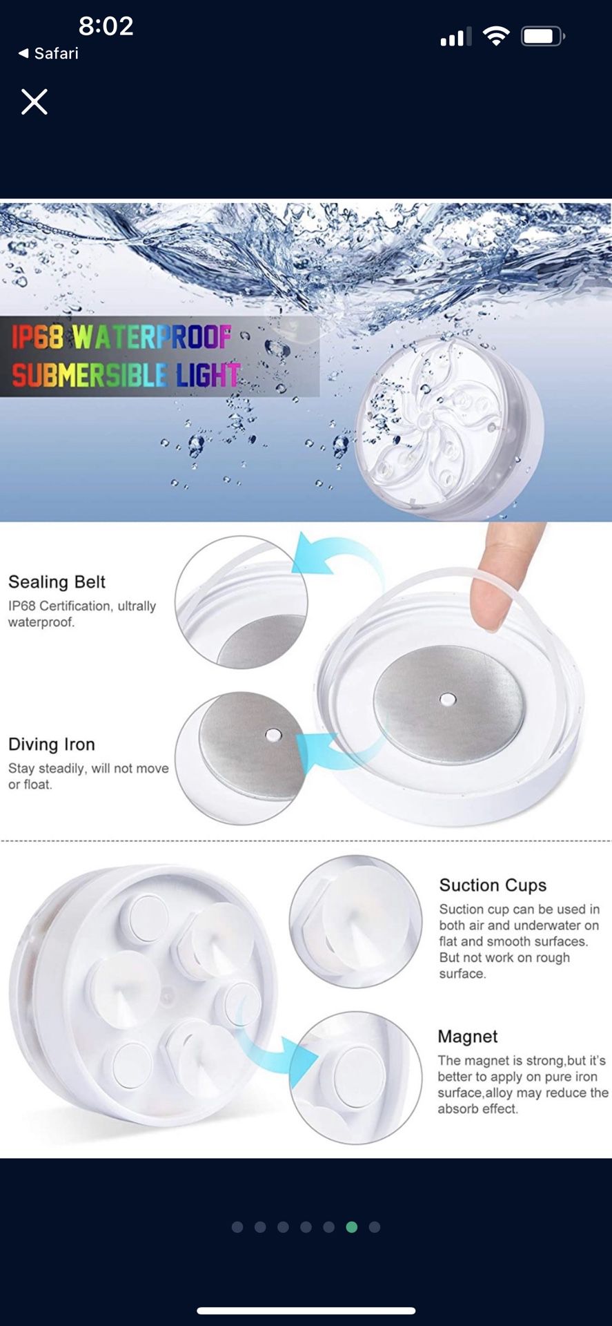 JUKI Submersible LED Pool Lights with Wireless Remote,Suction Cups & Magnets - Upgraded Waterproof Hot Tub Light for Fountain Pond Party Aquariums Vas