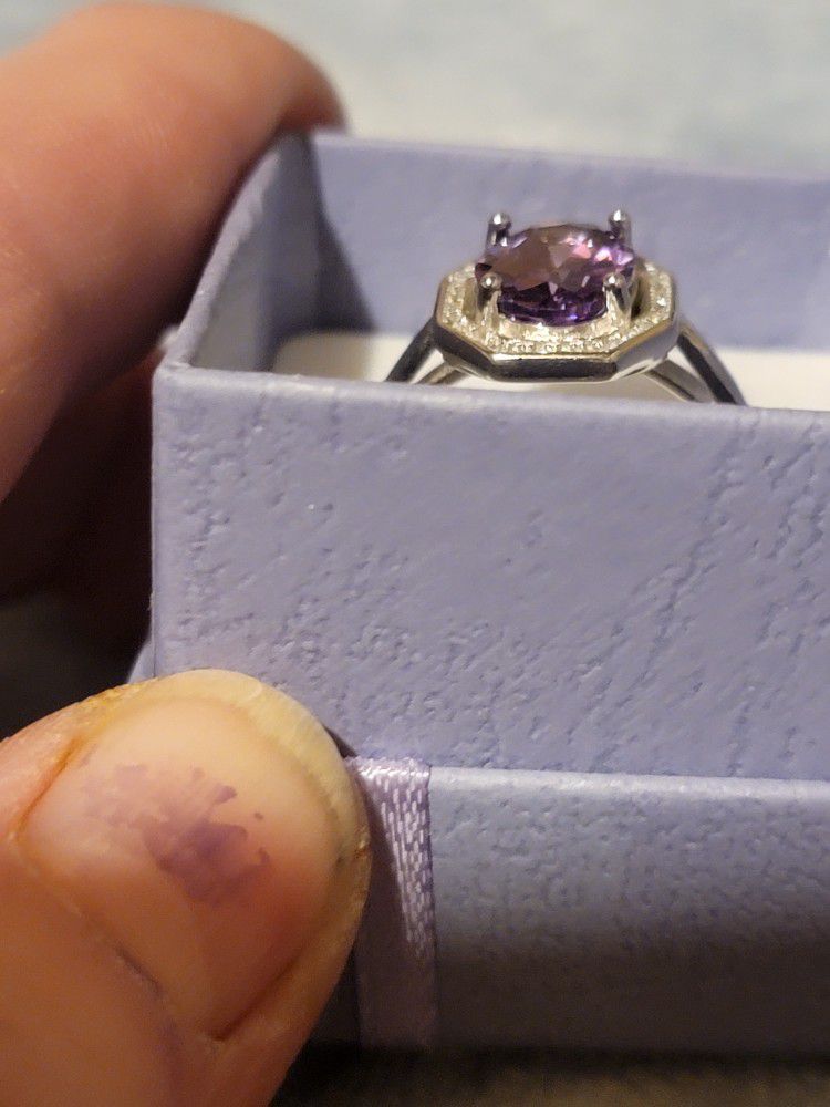 Beautiful Natural 4 Ct Purple Amethyst With White AAA White Cz's. Size 7.3 1/4 'S