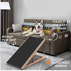 SASRL Adjustable Pet Ramp for All Dogs and Cats - Folding Portable Dog Ramp for Couch or Bed with Non Slip Carpet Surface, 40”Long and Height Adjustab Thumbnail