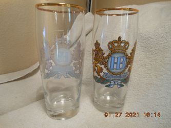 2 New RARE Hofbrauhouse Munchen Beer Glasses w/Lion Crest – 0.5 l Thumbnail