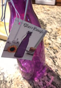 New purple glass carafe with lid and handle Thumbnail