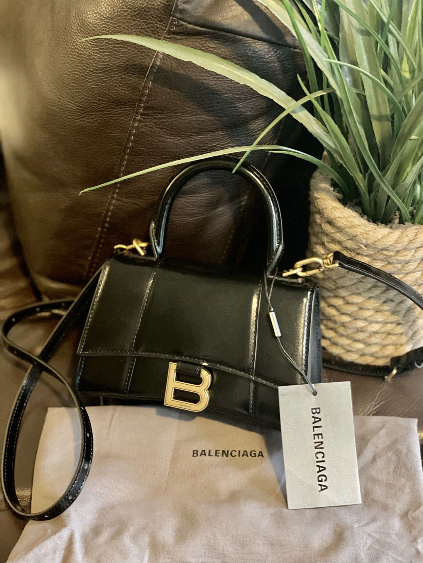 Balenciaga Leather Handbag XS Hourglass Top Handle Bag
