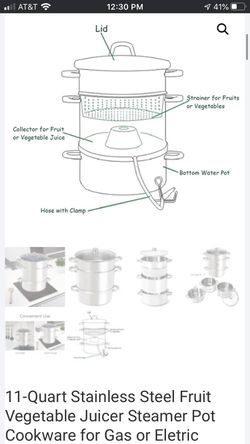 11-Quart Stainless Steel Fruit Vegetable Juicer Steamer Pot Cookware for Gas or Eletric Range Thumbnail