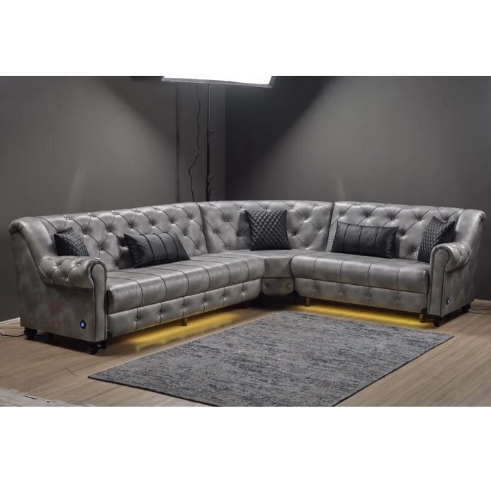 Gray Leather Sectional With Pillows, We Finance No Credit Needed Only $39 Down, We Deliver Fast
