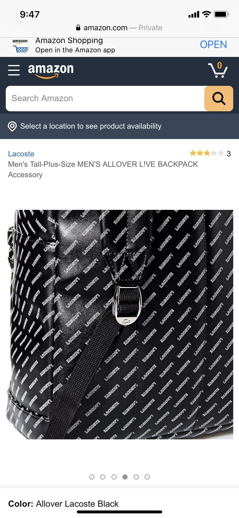 Lacoste black leather backpack