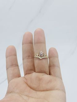 10k Gold Ring Sweet 15 Crown Tiara - Anillo En Oro De 10k Corona  Thumbnail