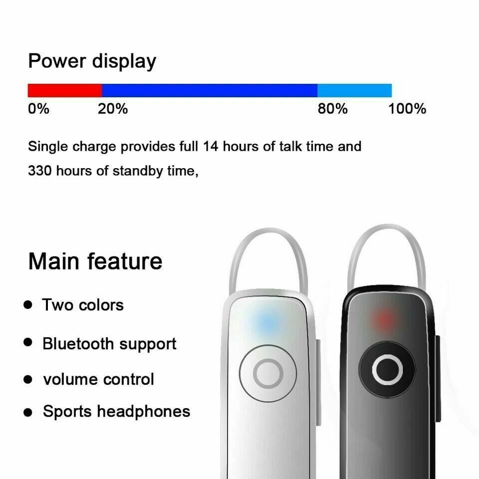Bluetooth 4.1 Headset Wireless in-ear Stereo Headphones Handfree Earphone Earbud Color White