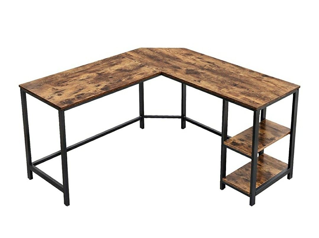 Home Office Industrial L-Shaped Computer Desk, Corner Desk, Office Study Workstation w/ Shelves