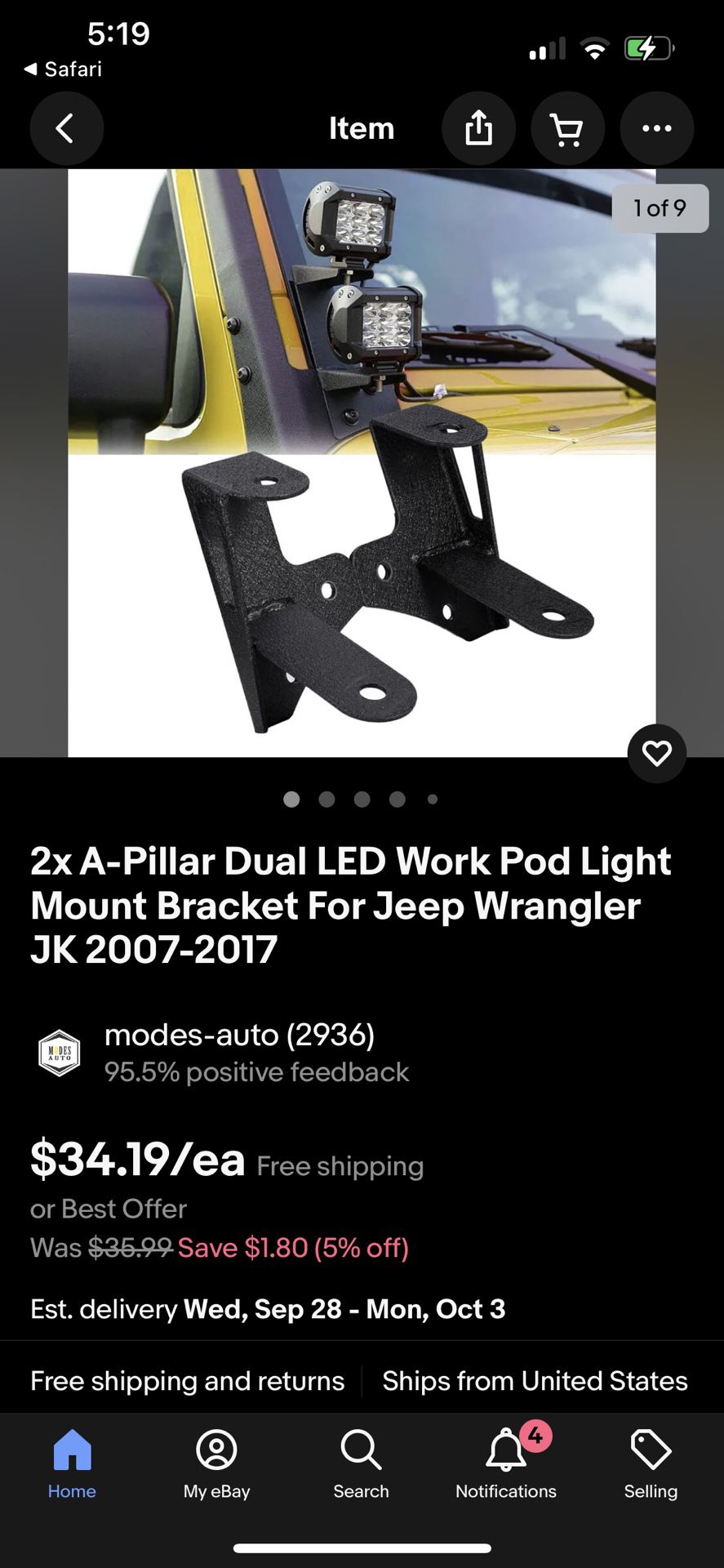 Jeep JK Lower A Pillar Dual Light Mounts